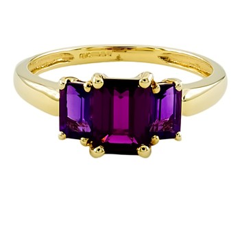 9ct gold Amethyst/tourmaline 3 stone Ring size O